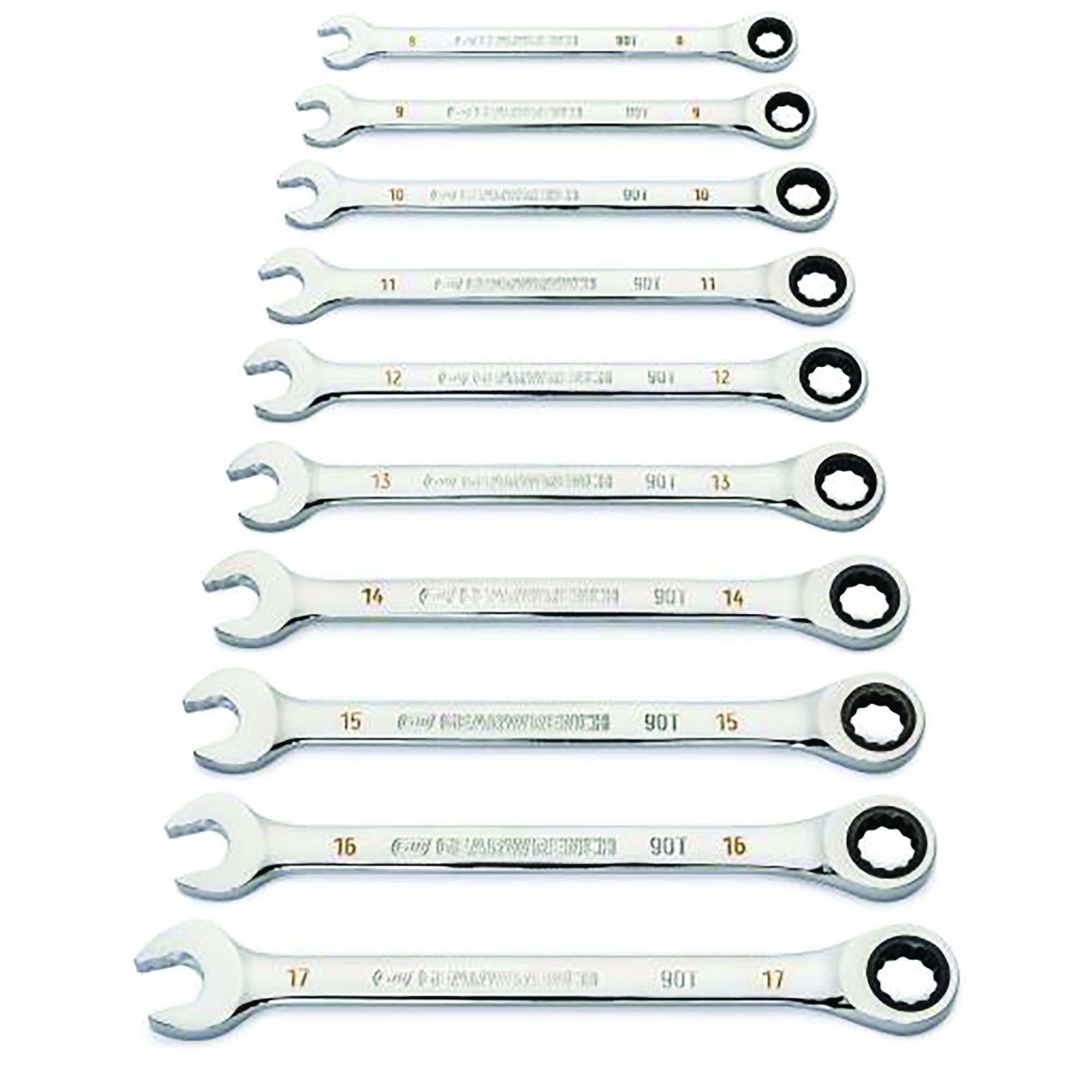 GearWrench 12-Piece Metric Combination Ratcheting Wrench Set — 90-Tooth, 12-Point, 4Â° Swing Arc, Chrome, with Storage Rack, Model# ATG86927